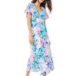 Lilly Pulitzer Floral Jessi Midi Dress with flutter sleeves - NWT - Size XL